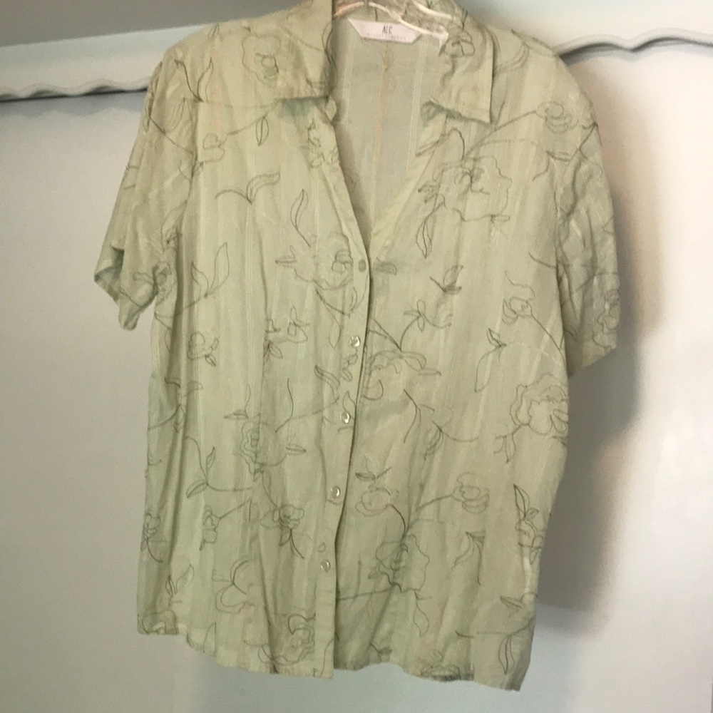 ALC sheer floral shirt sleeve button down blouse